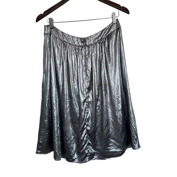 Etro Silver Gray Metallic Pleated Midi Skirt 100% Silk Size 46 /US 10 - Picture 8 of 16